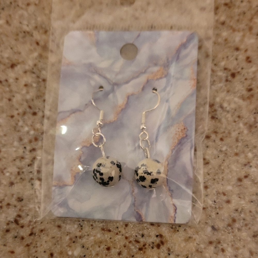 Elegant Silver and Black Dangle Earrings/ Dalmation